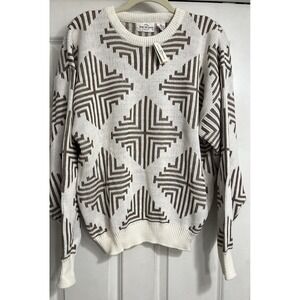80s 90s Jean Michaud Sweater All Over Print White Brown XL NWT Knit